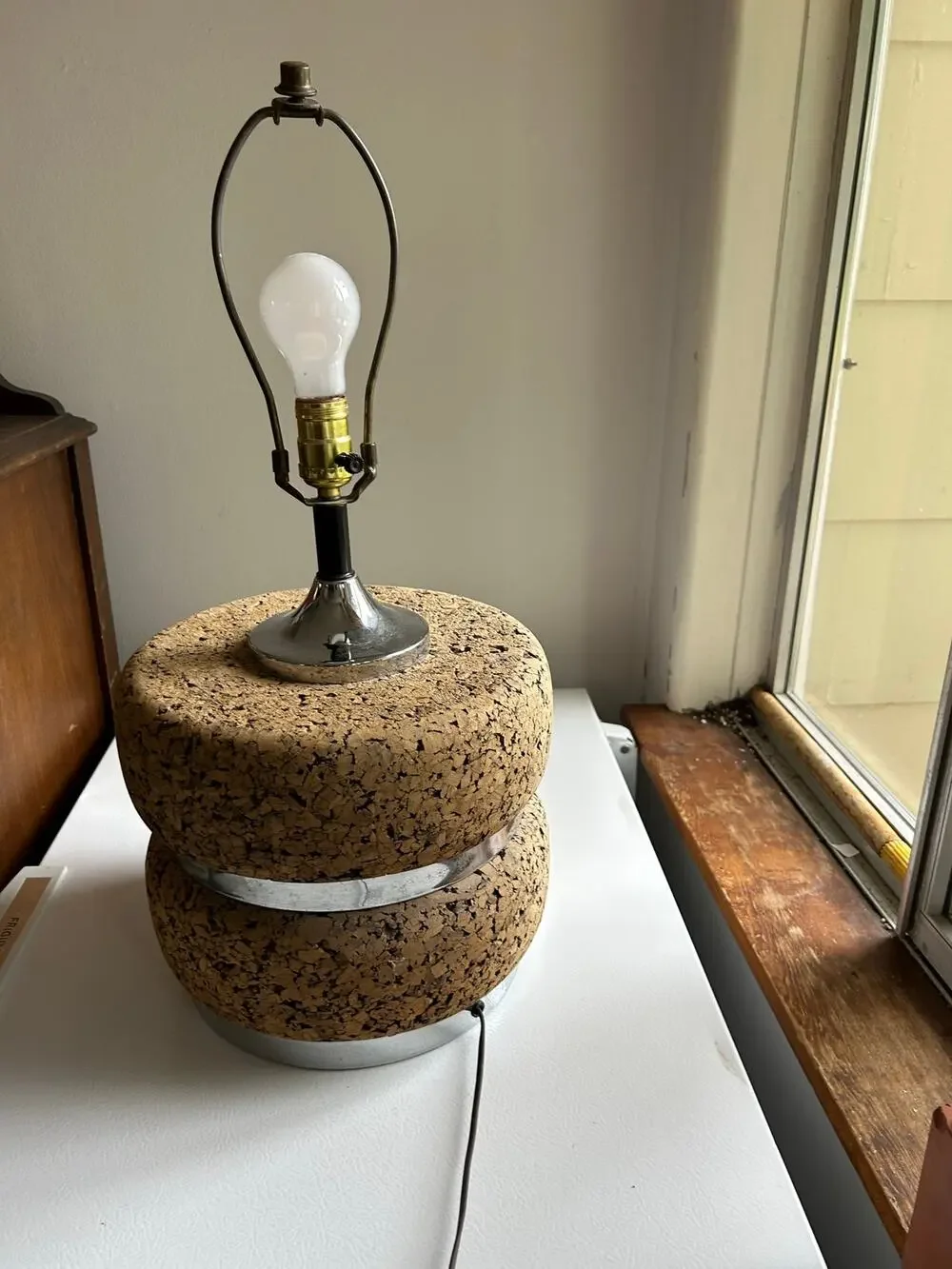 Vintage MCM Mid Century Cork and Chrome Table Lamp